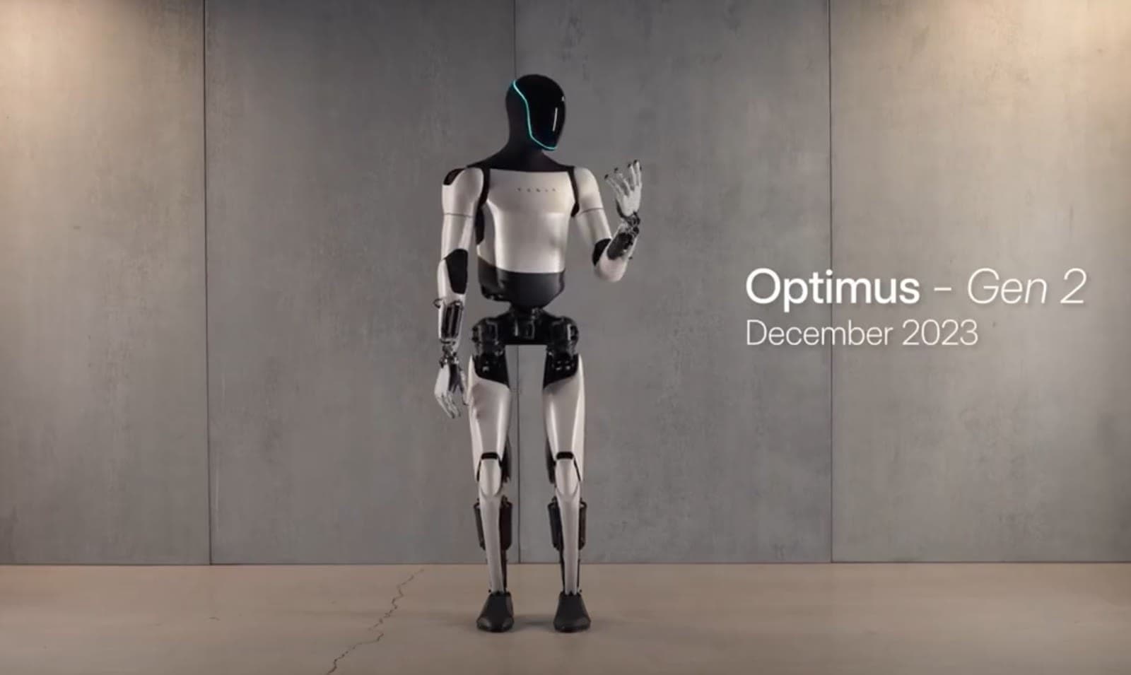 Tesla Optimus Gen 2, from Tesla’s official Gen 2 video, December 2023. This is not a 2026 product shot. Photo: Tesla.